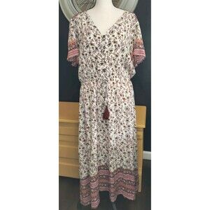 Boho Pheasant Dress Women's Size Large Floral Print A-Line Cottage Core Prairie